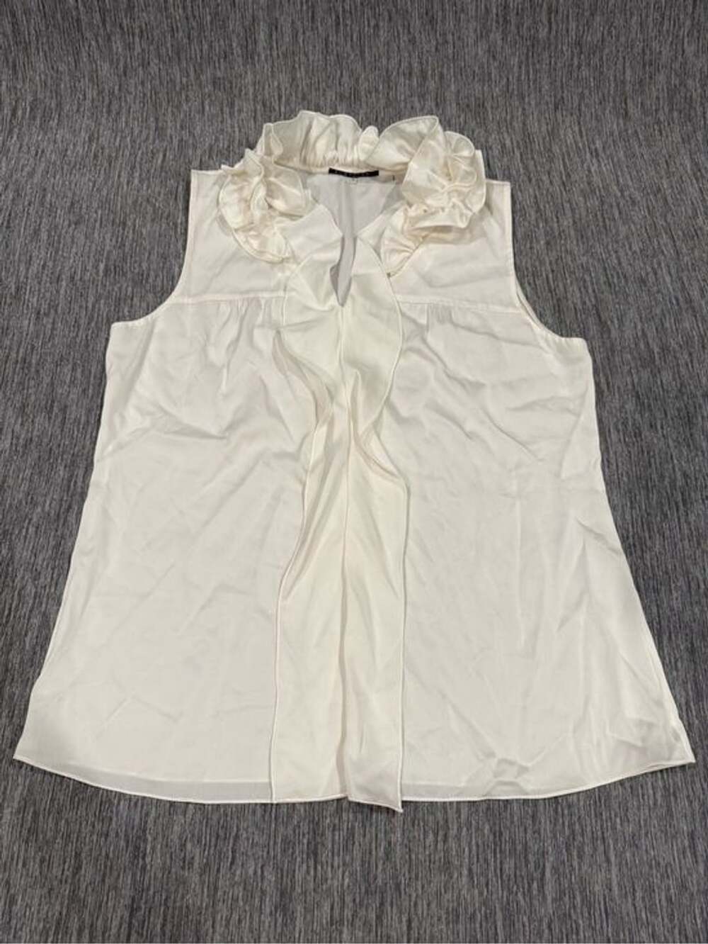 Sleeveless Ruffled Silk V-Neck Blouse - Ivory